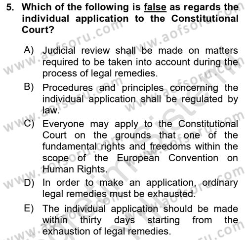 Introduction to Law Dersi 2024 - 2025 Yılı Yaz Okulu Sınav Soruları 5. Soru