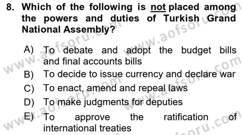 Introduction to Law Dersi 2024 - 2025 Yılı Yaz Okulu Sınav Soruları 8. Soru