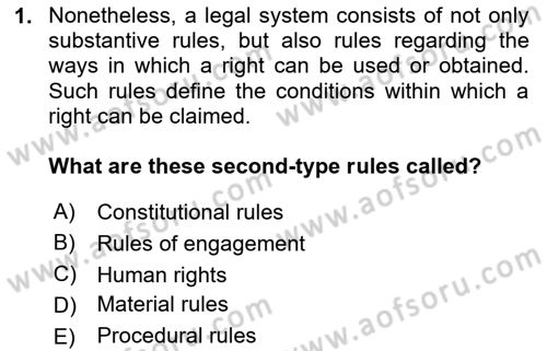 Introduction to Law Dersi 2025 - 2026 Yılı (Vize) Ara Sınav Soruları 1. Soru
