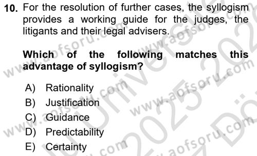 Introduction to Law Dersi 2025 - 2026 Yılı (Vize) Ara Sınav Soruları 10. Soru