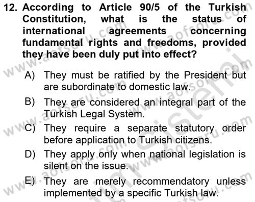 Introduction to Law Dersi 2025 - 2026 Yılı (Vize) Ara Sınav Soruları 12. Soru