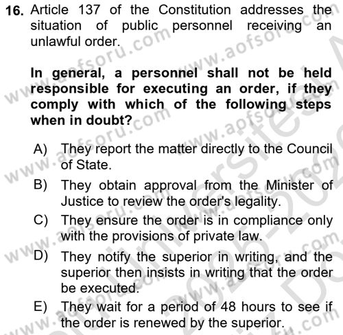 Introduction to Law Dersi 2025 - 2026 Yılı (Vize) Ara Sınav Soruları 16. Soru