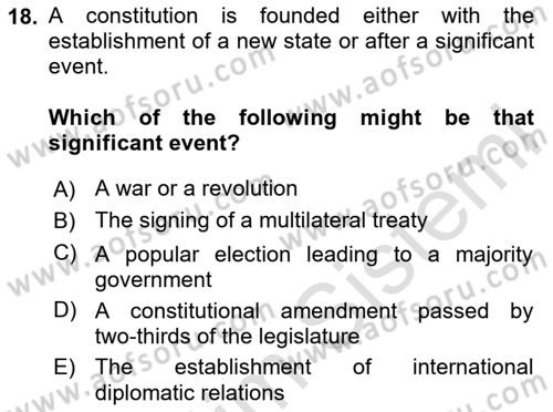 Introduction to Law Dersi 2025 - 2026 Yılı (Vize) Ara Sınav Soruları 18. Soru