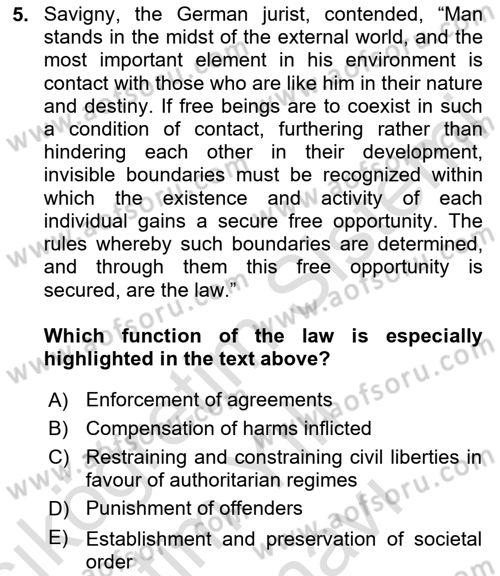 Introduction to Law Dersi 2025 - 2026 Yılı (Vize) Ara Sınav Soruları 5. Soru