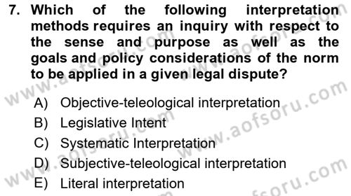 Introduction to Law Dersi 2025 - 2026 Yılı (Vize) Ara Sınav Soruları 7. Soru