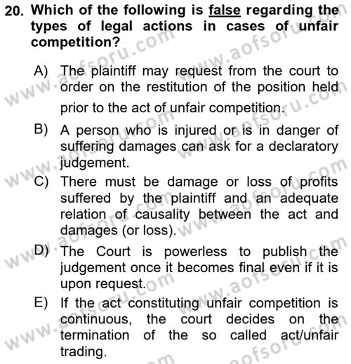 Introduction to Law Dersi 2025 - 2026 Yılı (Final) Dönem Sonu Sınav Soruları 20. Soru