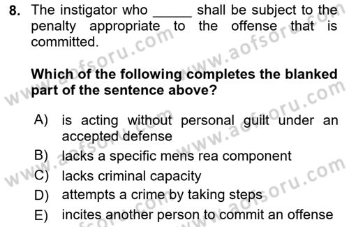 Introduction to Law Dersi 2025 - 2026 Yılı (Final) Dönem Sonu Sınav Soruları 8. Soru