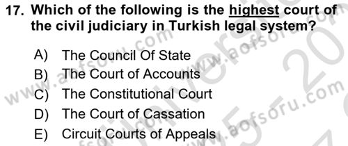 Introduction to Law Dersi 2025 - 2026 Yılı Yaz Okulu Sınav Soruları 17. Soru