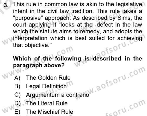 Introduction to Law Dersi 2025 - 2026 Yılı Yaz Okulu Sınav Soruları 3. Soru