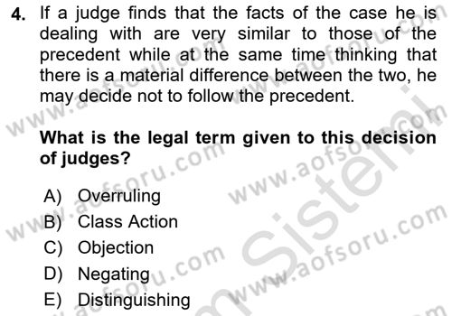 Introduction to Law Dersi 2025 - 2026 Yılı Yaz Okulu Sınav Soruları 4. Soru
