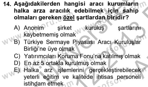 Sermaye Piyasası Hukuku Dersi 2012 - 2013 Yılı (Vize) Ara Sınav Soruları 14. Soru