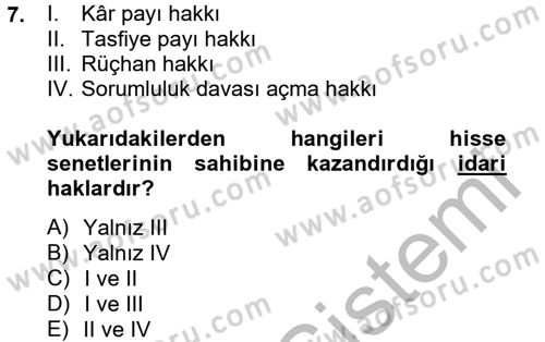 Sermaye Piyasası Hukuku Dersi 2012 - 2013 Yılı (Vize) Ara Sınav Soruları 7. Soru