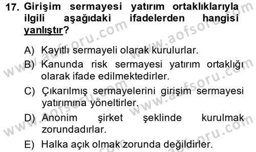 Sermaye Piyasası Hukuku Dersi 2013 - 2014 Yılı (Vize) Ara Sınav Soruları 17. Soru