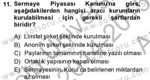 Sermaye Piyasası Hukuku Dersi 2014 - 2015 Yılı (Vize) Ara Sınav Soruları 11. Soru