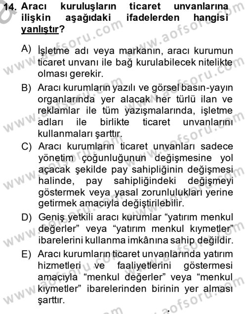 Sermaye Piyasası Hukuku Dersi 2014 - 2015 Yılı (Vize) Ara Sınav Soruları 14. Soru
