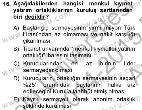 Sermaye Piyasası Hukuku Dersi 2014 - 2015 Yılı (Vize) Ara Sınav Soruları 16. Soru