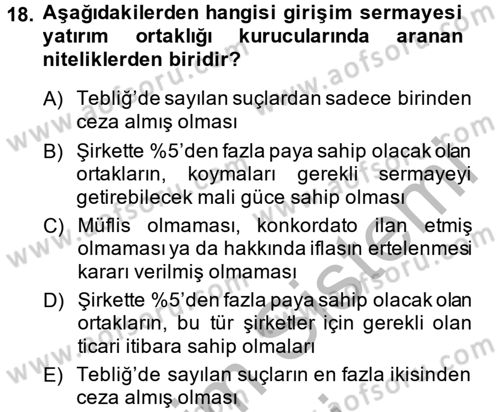 Sermaye Piyasası Hukuku Dersi 2014 - 2015 Yılı (Vize) Ara Sınav Soruları 18. Soru