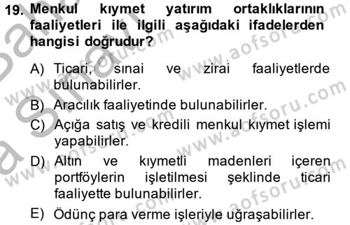 Sermaye Piyasası Hukuku Dersi 2014 - 2015 Yılı (Vize) Ara Sınav Soruları 19. Soru