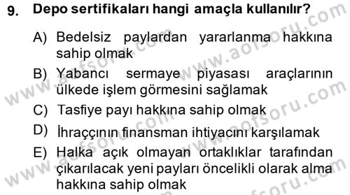 Sermaye Piyasası Hukuku Dersi 2014 - 2015 Yılı (Vize) Ara Sınav Soruları 9. Soru