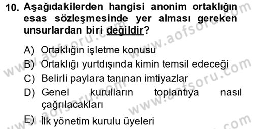 Sermaye Piyasası Hukuku Dersi 2014 - 2015 Yılı (Final) Dönem Sonu Sınav Soruları 10. Soru