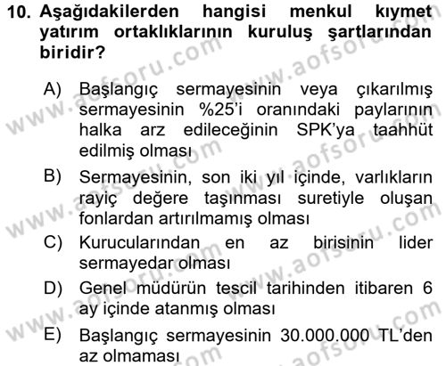 Sermaye Piyasası Hukuku Dersi 2015 - 2016 Yılı (Vize) Ara Sınav Soruları 10. Soru