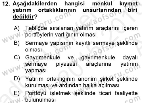 Sermaye Piyasası Hukuku Dersi 2015 - 2016 Yılı (Vize) Ara Sınav Soruları 12. Soru