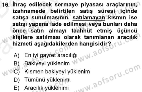 Sermaye Piyasası Hukuku Dersi 2015 - 2016 Yılı (Vize) Ara Sınav Soruları 16. Soru