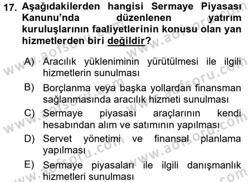 Sermaye Piyasası Hukuku Dersi 2015 - 2016 Yılı (Vize) Ara Sınav Soruları 17. Soru