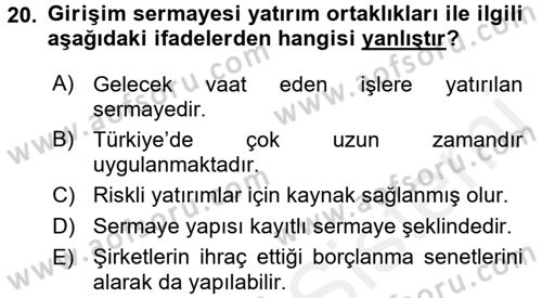 Sermaye Piyasası Hukuku Dersi 2015 - 2016 Yılı (Vize) Ara Sınav Soruları 20. Soru