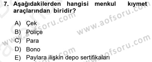 Sermaye Piyasası Hukuku Dersi 2015 - 2016 Yılı (Vize) Ara Sınav Soruları 7. Soru