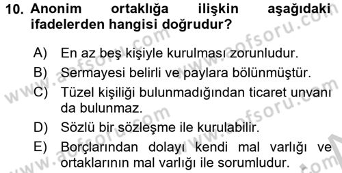Sermaye Piyasası Hukuku Dersi 2016 - 2017 Yılı 3 Ders Sınav Soruları 10. Soru
