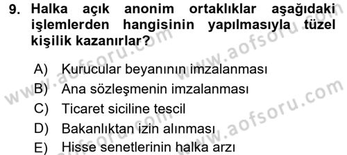 Sermaye Piyasası Hukuku Dersi 2016 - 2017 Yılı 3 Ders Sınav Soruları 9. Soru