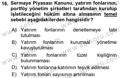 Sermaye Piyasası Hukuku Dersi 2016 - 2017 Yılı (Vize) Ara Sınav Soruları 16. Soru