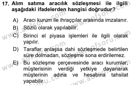 Sermaye Piyasası Hukuku Dersi 2016 - 2017 Yılı (Vize) Ara Sınav Soruları 17. Soru