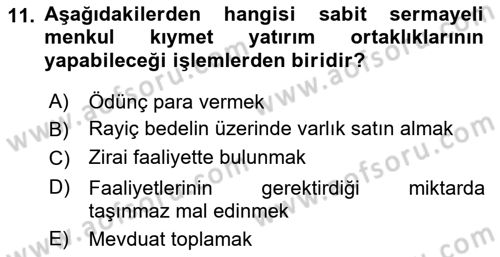 Sermaye Piyasası Hukuku Dersi 2018 - 2019 Yılı (Vize) Ara Sınav Soruları 11. Soru