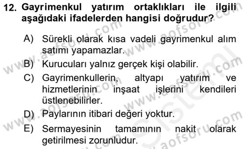 Sermaye Piyasası Hukuku Dersi 2018 - 2019 Yılı (Vize) Ara Sınav Soruları 12. Soru