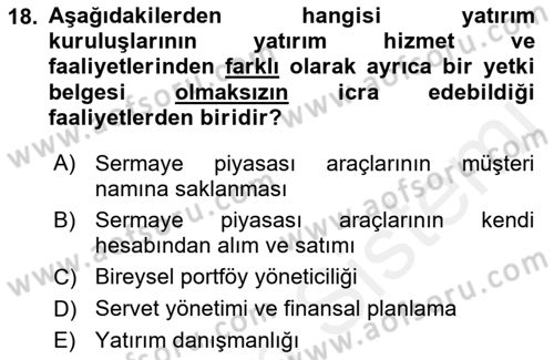 Sermaye Piyasası Hukuku Dersi 2018 - 2019 Yılı (Vize) Ara Sınav Soruları 18. Soru
