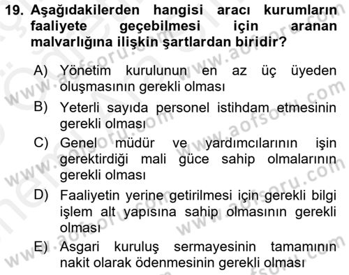 Sermaye Piyasası Hukuku Dersi 2018 - 2019 Yılı (Vize) Ara Sınav Soruları 19. Soru