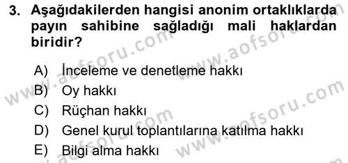 Sermaye Piyasası Hukuku Dersi 2018 - 2019 Yılı (Vize) Ara Sınav Soruları 3. Soru