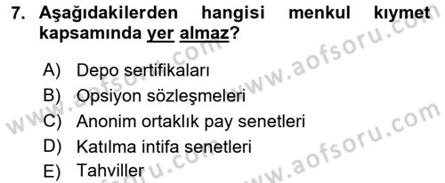 Sermaye Piyasası Hukuku Dersi 2018 - 2019 Yılı (Vize) Ara Sınav Soruları 7. Soru