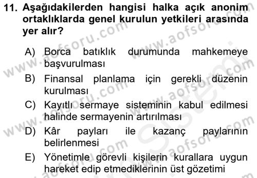 Sermaye Piyasası Hukuku Dersi 2018 - 2019 Yılı (Final) Dönem Sonu Sınav Soruları 11. Soru