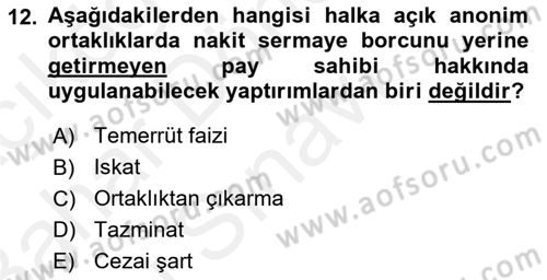 Sermaye Piyasası Hukuku Dersi 2018 - 2019 Yılı (Final) Dönem Sonu Sınav Soruları 12. Soru