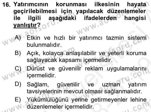 Sermaye Piyasası Hukuku Dersi 2018 - 2019 Yılı (Final) Dönem Sonu Sınav Soruları 16. Soru