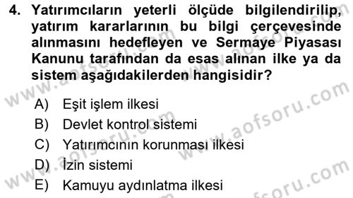 Sermaye Piyasası Hukuku Dersi 2018 - 2019 Yılı Yaz Okulu Sınav Soruları 4. Soru