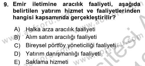 Sermaye Piyasası Hukuku Dersi 2018 - 2019 Yılı Yaz Okulu Sınav Soruları 9. Soru