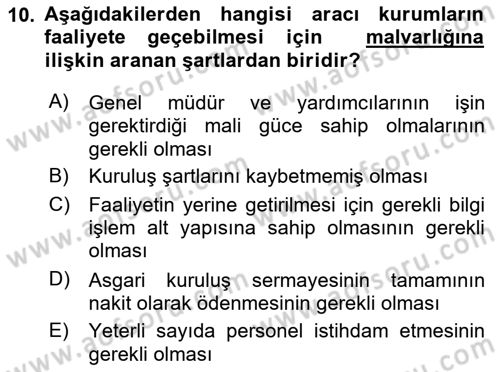 Sermaye Piyasası Hukuku Dersi 2021 - 2022 Yılı (Vize) Ara Sınav Soruları 10. Soru