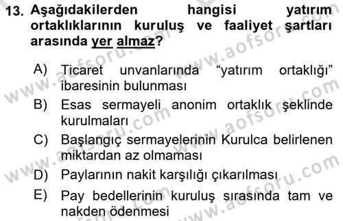 Sermaye Piyasası Hukuku Dersi 2021 - 2022 Yılı (Vize) Ara Sınav Soruları 13. Soru