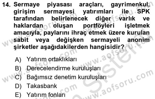 Sermaye Piyasası Hukuku Dersi 2021 - 2022 Yılı (Vize) Ara Sınav Soruları 14. Soru