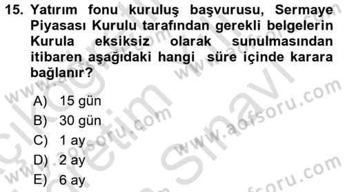 Sermaye Piyasası Hukuku Dersi 2021 - 2022 Yılı (Vize) Ara Sınav Soruları 15. Soru