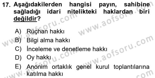 Sermaye Piyasası Hukuku Dersi 2021 - 2022 Yılı (Vize) Ara Sınav Soruları 17. Soru